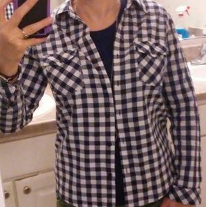 Navy and white plaid Cotton Express buttondown